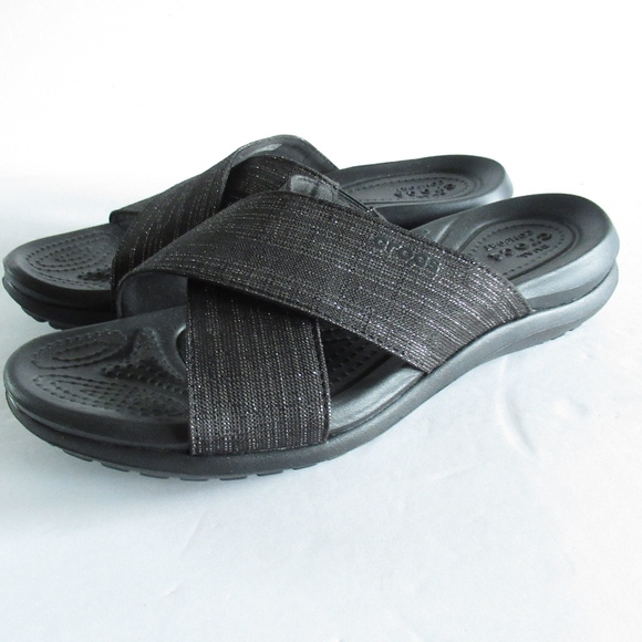 crocs capri shimmer cross band sandals
